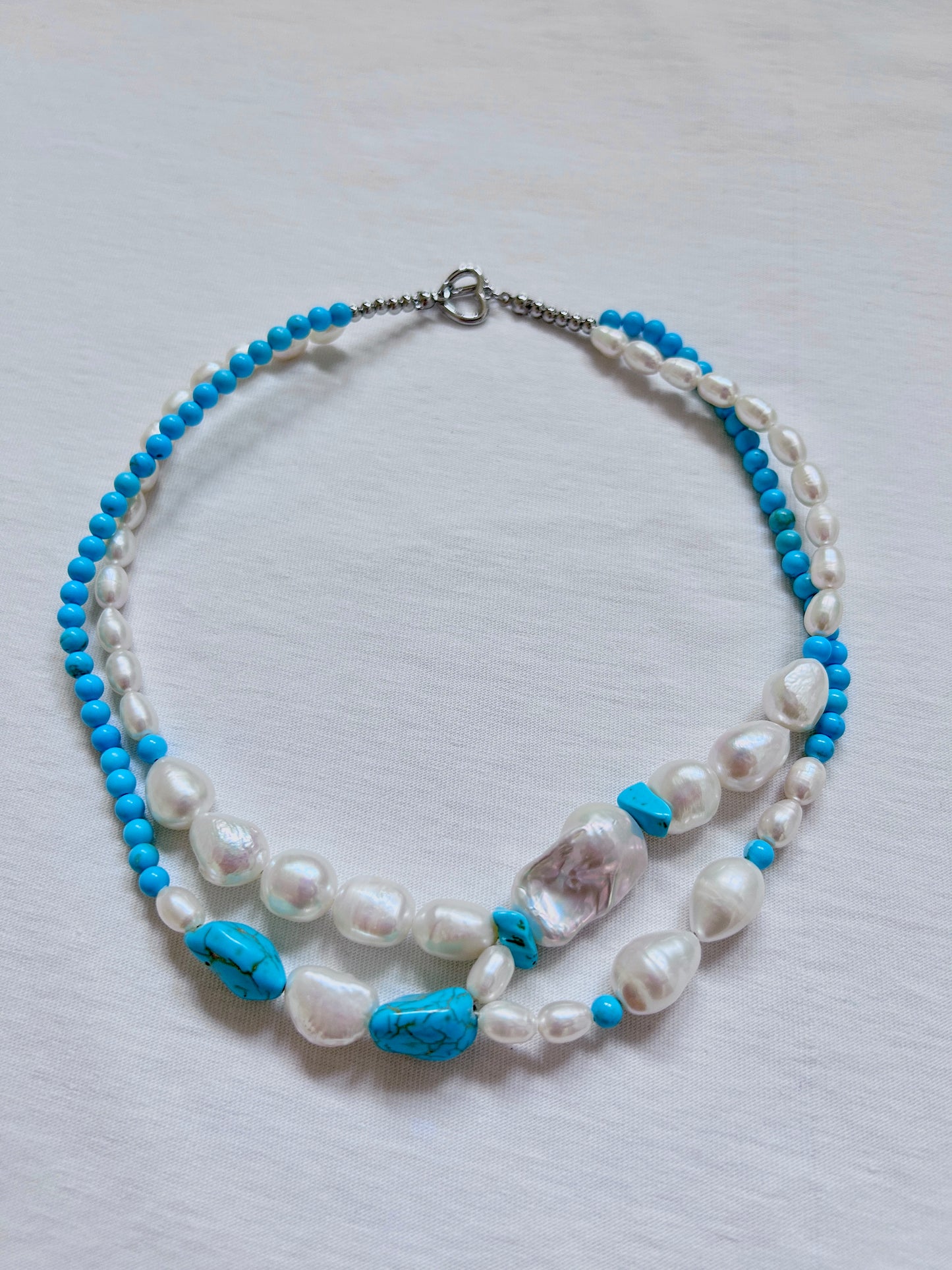 Collier double en perles baroque et turquoise