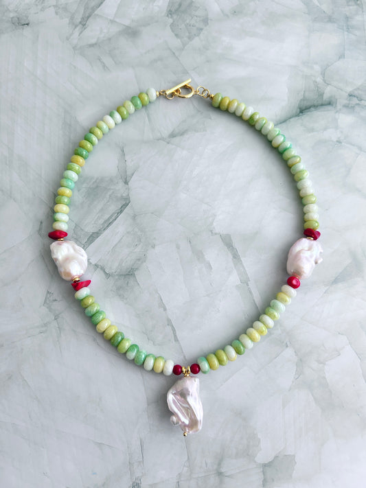 Collier de verre avec perle baroque Fireball