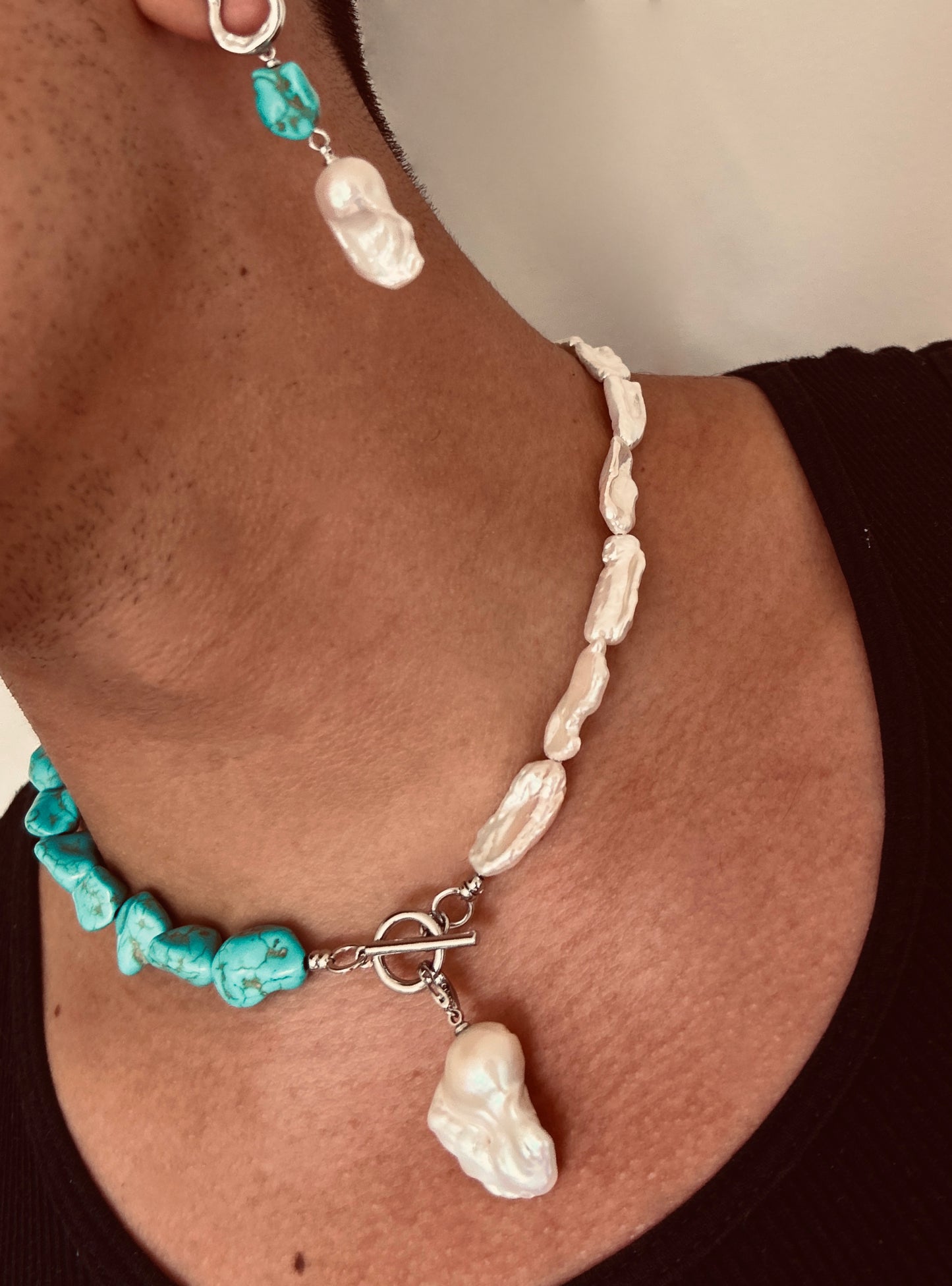 Collier en perles baroque Keshi et Fireball